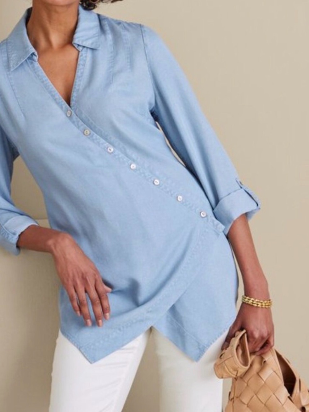 Soft Surroundings Sky Blue Asymmetric Button-Front Tunic